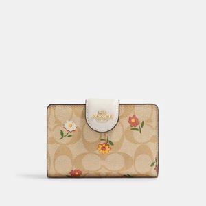Medium Corner Zip Wallet In Signature Canvas With Nostalgic Ditsy Print